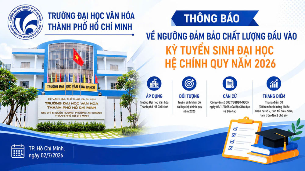 Thông báo ngưỡng đảm bảo chất lượng đầu vào của Kỳ tuyển sinh trình độ đại học hệ chính quy năm 2026